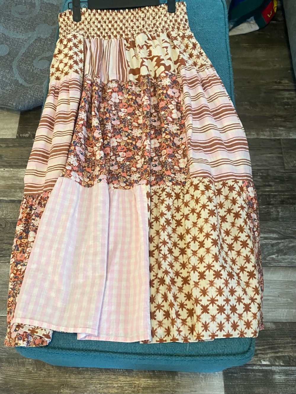 Universal Thread Pink and Brown Patchwork Midi Skirt. Washed once unworn